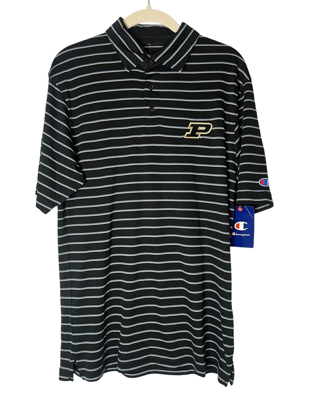 Champion Purdue University Boilermakers Black Stripe Polo Shirt Size S NEW!